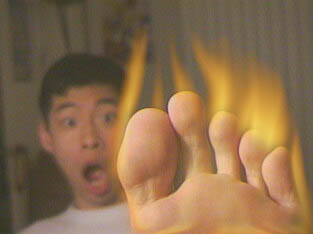 Eric Conveys: My foot is on fire! 